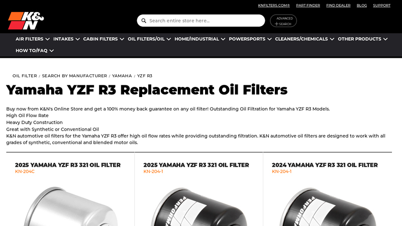 Yamaha YZF R3 Replacement Oil Filters