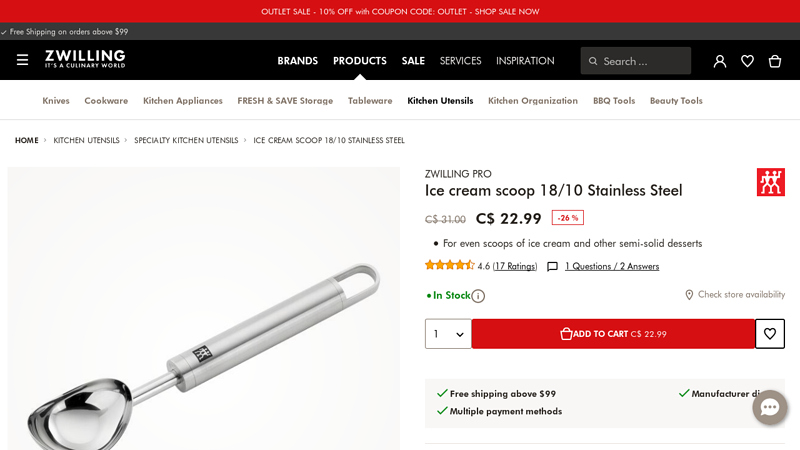 ZWILLING Pro Ice cream scoop 18/10 Stainless Steel ZWILLING